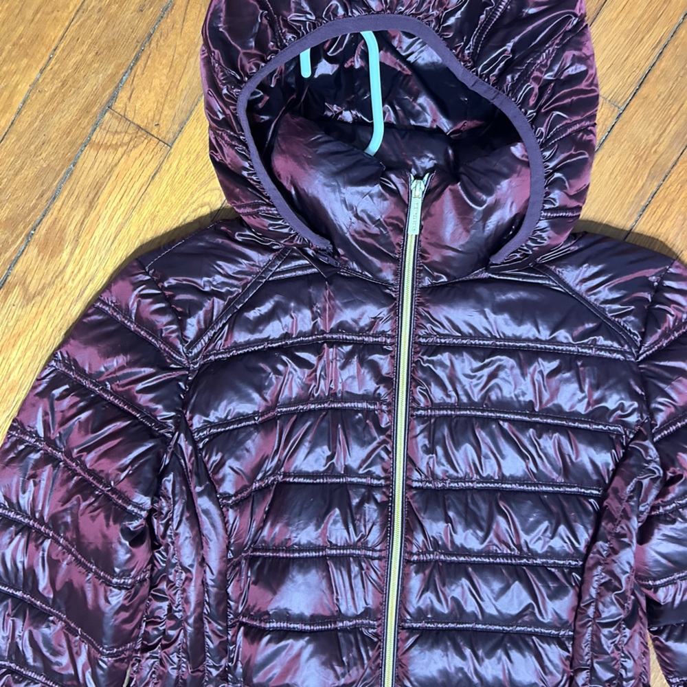 Michael Kors Hooded Packable Down Puffer Coat Burgundy Medium - Picture 6 of 6